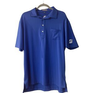 PETER MILLAR SUMMER COMFORT Blue -BRIDGESTONE TIRE Shirt Mens L Golf Polo - Read
